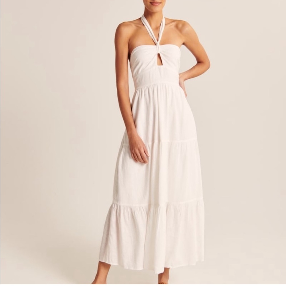 Abercrombie tie knot halter dress white